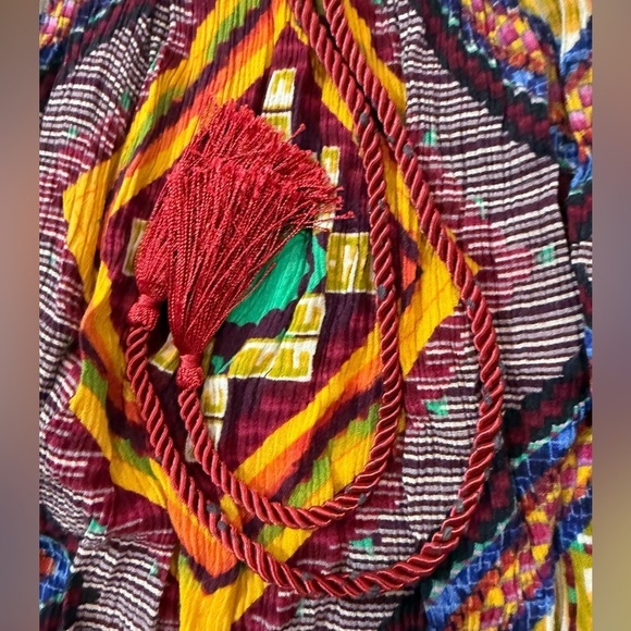 MINKPINK Dress Sleeveless Tassels Multicolor Yellow Red Moroccan Tile Size Small - Picture 8 of 12